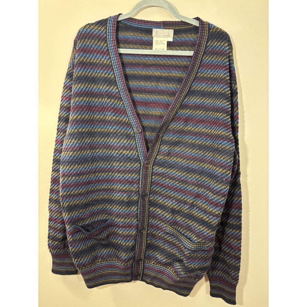 VTG MISSONI Men's Woolblend Colorful V Neck Cardigan Sweater L Italy